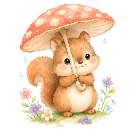 squirrel with umbrella fabric panel