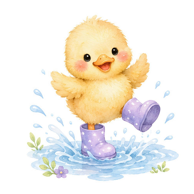 yellow chick wearing rain boots fabric panel square