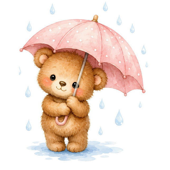 teddy bear with umbrella fabric panel square