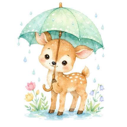 deer with umbrella fabric panel square