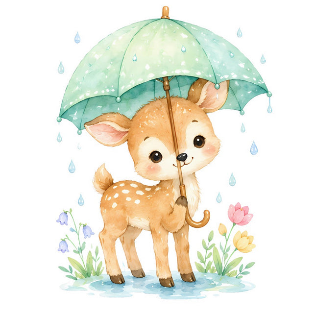 deer with umbrella fabric panel