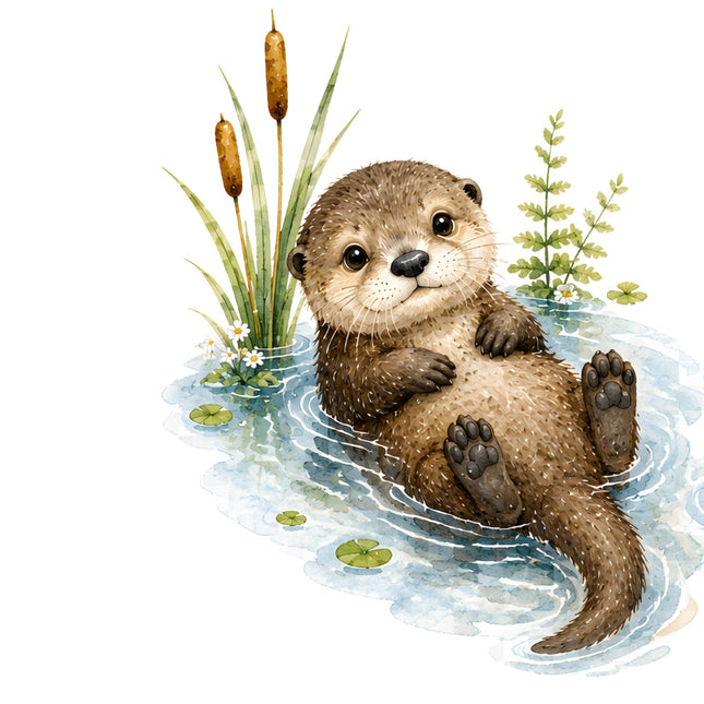 otter in pond fabric panel