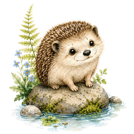 hedgehog on rock fabric panel