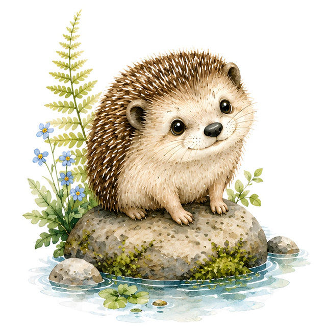 hedgehog on rock fabric panel