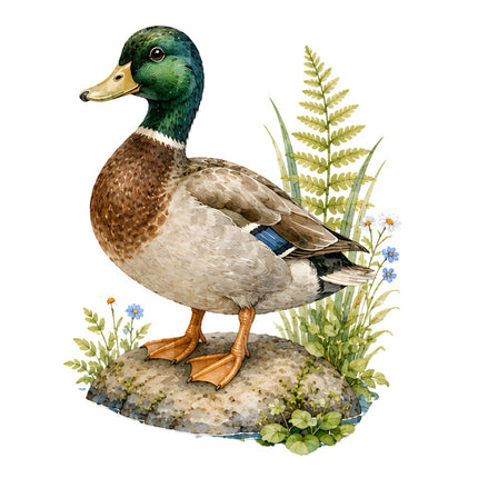 mallard duck on rock fabric panel