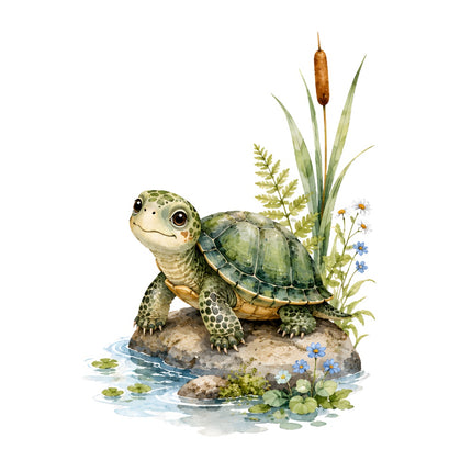 turtle on rock fabric panel