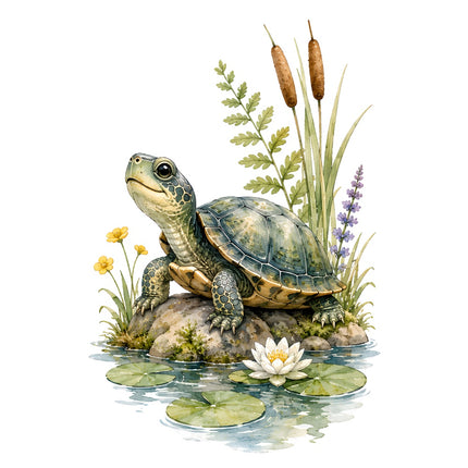 turtle on rock fabric panel