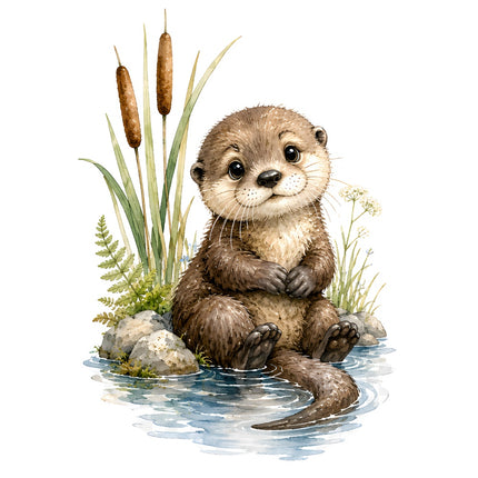 otter in pond fabric panel