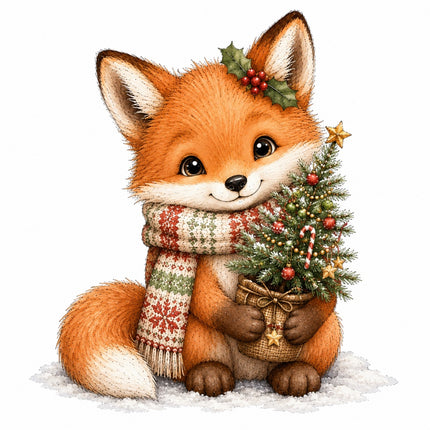 christmas fox fabric panel