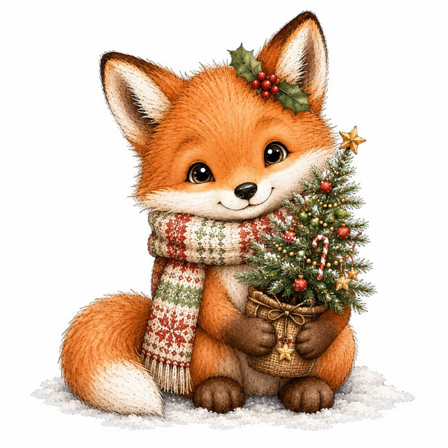 christmas fox fabric panel