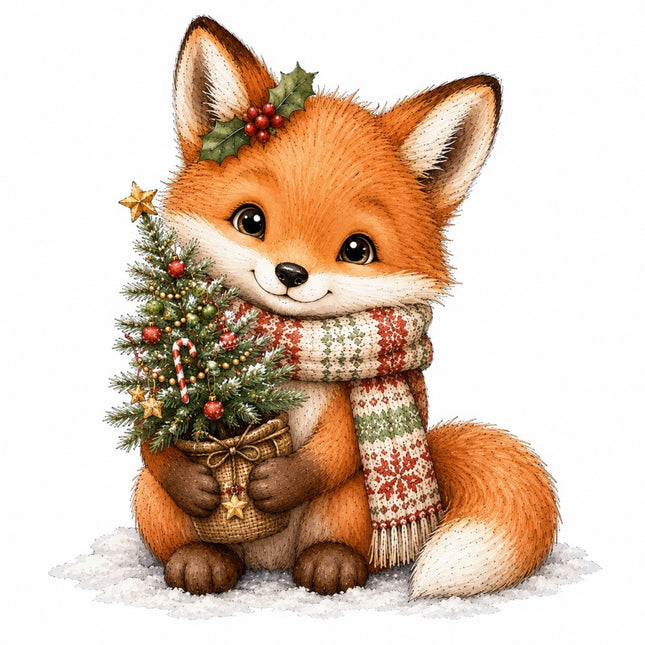 Christmas fox fabric panel square