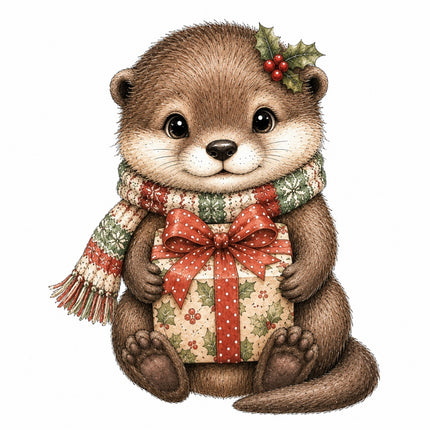 christmas otter fabric panel
