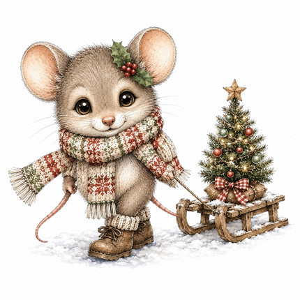 winter mouse fabric panel