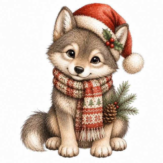 christmas wolf fabric panel