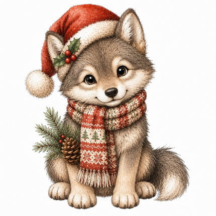 Christmas wolf fabric panel square