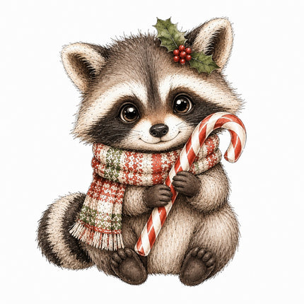 Winter Christmas Raccoon 100% Cotton Fabric Panel Block Quilt Square ART180