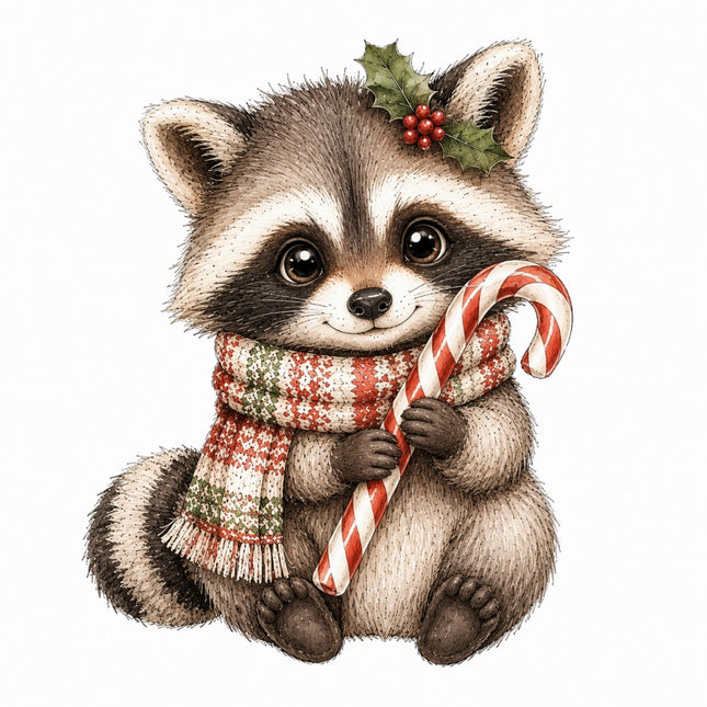 Winter Christmas Raccoon 100% Cotton Fabric Panel Block Quilt Square ART180