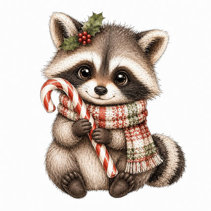 christmas raccoon fabric panel square