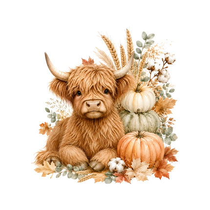 autumn highland cow fabric panel