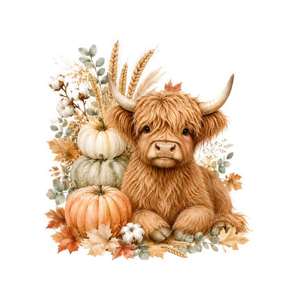 Autumn highland cow fabric panel