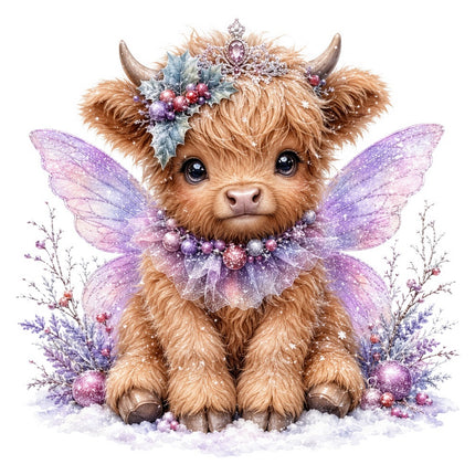 fairy highland cow fabric panel