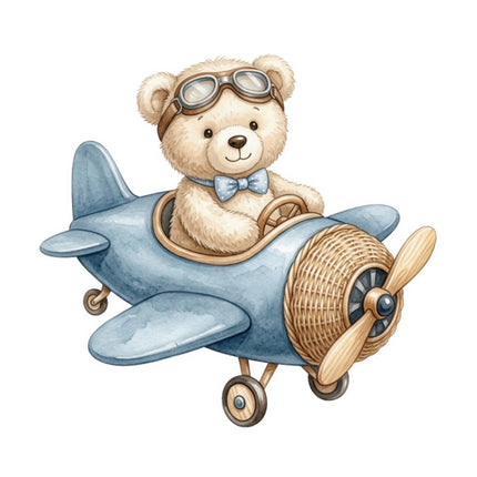 Aviation Teddy Bear Airplane 100% Cotton Fabric Panel Block FLIP-ART2000