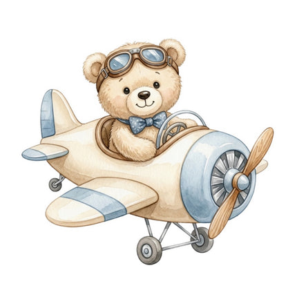 Aviation Teddy Bear Airplane 100% Cotton Fabric Panel Block FLIP-ART2001