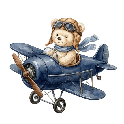 teddy bear flying airplane fabric panel