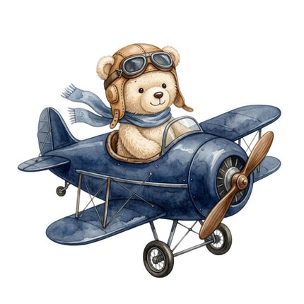 Aviation Teddy Bear Airplane 100% Cotton Fabric Panel Block FLIP-ART2003