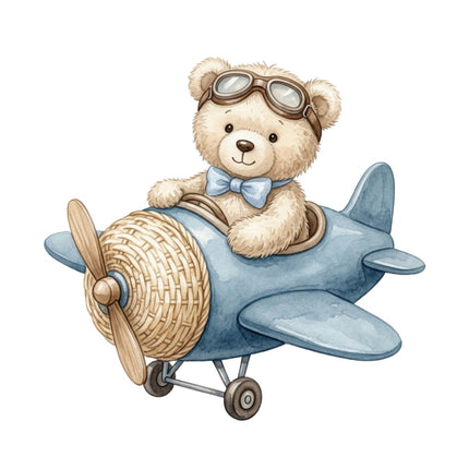 teddy bear flying airplane fabric panel