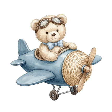 Aviation Teddy Bear Airplane 100% Cotton Fabric Panel Block FLIP-ART2004