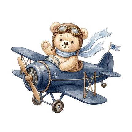 teddy bear flying airplane fabric panel