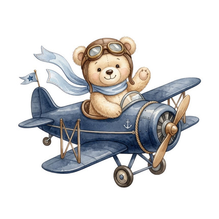 Aviation Teddy Bear Airplane 100% Cotton Fabric Panel Block FLIP-ART2009