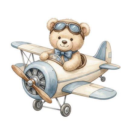 teddy bear flying airplane fabric panel