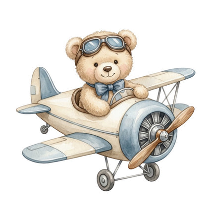 Aviation Teddy Bear Airplane 100% Cotton Fabric Panel Block FLIP-ART2011