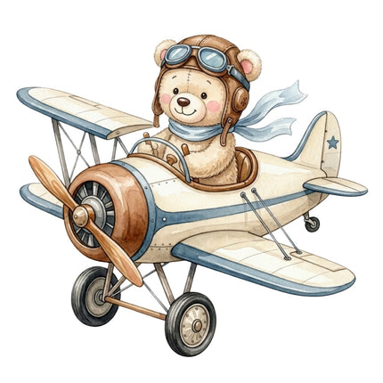 teddy bear flying airplane fabric panel