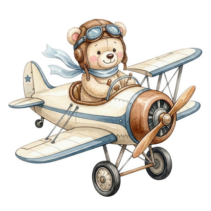 Aviation Teddy Bear Airplane 100% Cotton Fabric Panel Block FLIP-ART2013