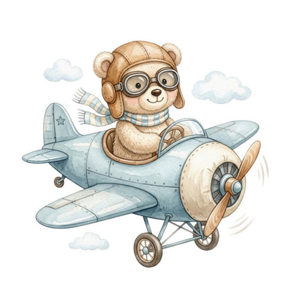 Aviation Teddy Bear Airplane 100% Cotton Fabric Panel Block FLIP-ART2016