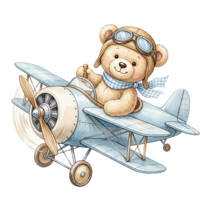 Aviation Teddy Bear Airplane 100% Cotton Fabric Panel Block FLIP-ART2017