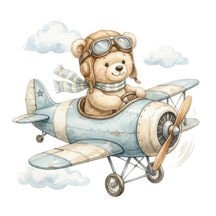 Aviation Teddy Bear Airplane 100% Cotton Fabric Panel Block FLIP-ART2018