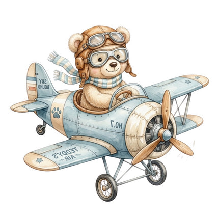Aviation Teddy Bear Airplane 100% Cotton Fabric Panel Block FLIP-ART2020