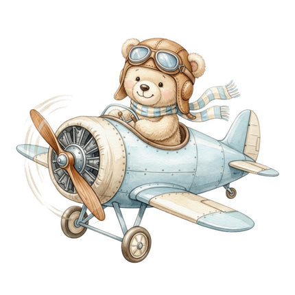 Aviation Teddy Bear Airplane 100% Cotton Fabric Panel Block FLIP-ART2022