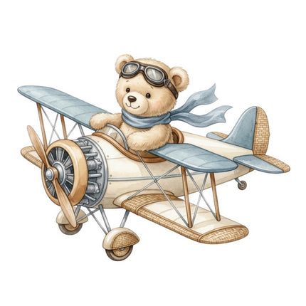 Aviation Teddy Bear Airplane 100% Cotton Fabric Panel Block FLIP-ART2026