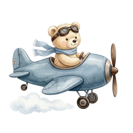 Aviation Teddy Bear Airplane 100% Cotton Fabric Panel Block FLIP-ART2027