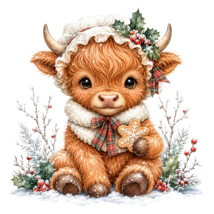 Christmas highland cow quilt block