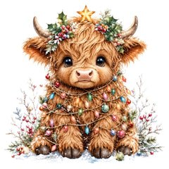 Christmas highland cow fabric panel