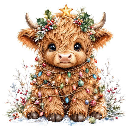 Christmas highland cow fabric panel