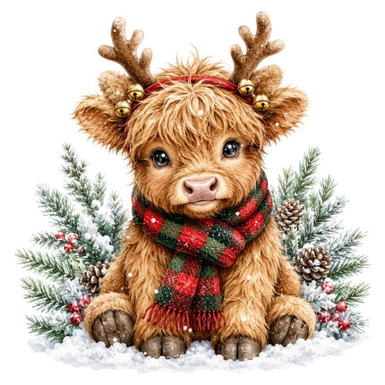 christmas highland cow fabric panel