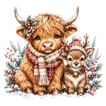 winter highland cow fabric panel