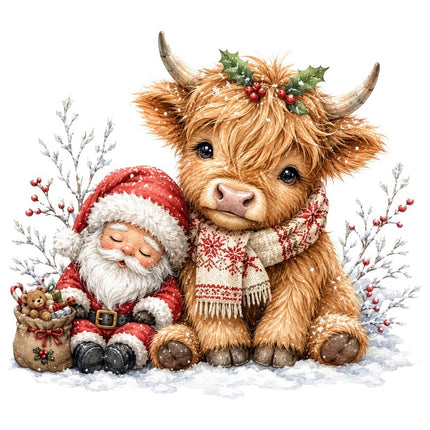 Christmas highland cow fabric panel